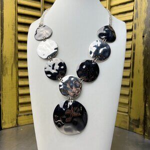 Dana Buchman Silvertone Metal Disk Statement Necklace